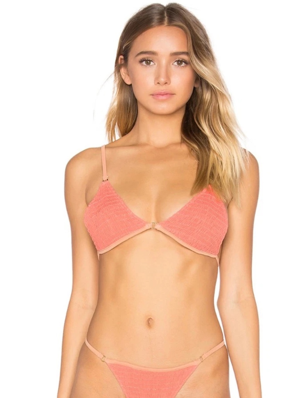 NWT For Love And Lemons Capri Scrunchy Bikini Triangle Top - Coral - Size M